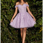 Off the Shoulder Lace Tulle Short Dress by Cinderella Divine - CD0194