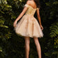 Off the Shoulder Lace Tulle Short Dress by Cinderella Divine - CD0194