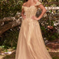 Off the Shoulder Lace A-line Corset Slit Gown By Ladivine CD0198 - Women Evening Formal Gown  - Special Occasion