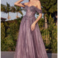 Off the Shoulder Lace A-line Corset Slit Gown By Ladivine CD0198 - Women Evening Formal Gown  - Special Occasion