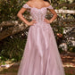 Off the Shoulder Lace A-line Corset Slit Gown By Ladivine CD0198 - Women Evening Formal Gown  - Special Occasion