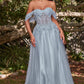 Off the Shoulder Lace A-line Corset Slit Gown By Ladivine CD0198 - Women Evening Formal Gown  - Special Occasion