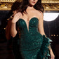 Strapless High Low Sequins Feather Gown by Cinderella Divine CD229 - Special Occasion