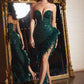Strapless High Low Sequins Feather Gown by Cinderella Divine CD229 - Special Occasion