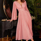 Pleated Chiffon Long Sleeve Tea Length Gown - Women Formal Evening Dress by Ladivine CD242S - Special Occasion/Curves