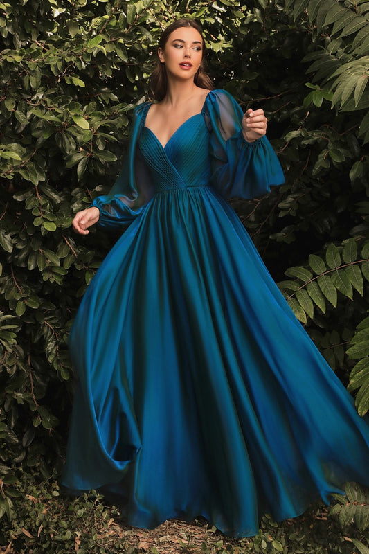 LONG SLEEVE CHIFFON DRESS by Cinderella Divine CD243 - Special Occasion