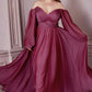 LONG SLEEVE CHIFFON DRESS by Cinderella Divine CD243C - Curves