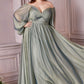 LONG SLEEVE CHIFFON DRESS by Cinderella Divine CD243C - Curves