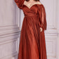 LONG SLEEVE CHIFFON DRESS by Cinderella Divine CD243C - Curves
