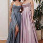 Glitter Corset A-Line Slit Gown By Ladivine CD252 - Women Evening Formal Gown - Special Occasion