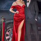 Off Shoulder Satin Sheath Slit Gown By Ladivine CD875 - Women Evening Formal Gown - Special Occasion