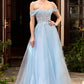 Off the Shoulder Lace Bodice Tulle A-Line Gown by Cinderella Divine CD961 - Special Occasion/Curves