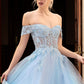 Off the Shoulder Lace Bodice Tulle A-Line Gown by Cinderella Divine CD961 - Special Occasion/Curves