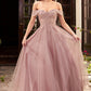 Off the Shoulder Lace Bodice Tulle A-Line Gown by Cinderella Divine CD961 - Special Occasion/Curves