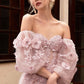 Long Sleeve Strapless Floral Off the Shoulder A-line Tulle Gown by Ladivine  CD962 - Special Occasion/Curves