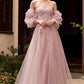 Long Sleeve Strapless Floral Off the Shoulder A-line Tulle Gown by Ladivine  CD962 - Special Occasion/Curves