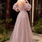 Long Sleeve Strapless Floral Off the Shoulder A-line Tulle Gown by Ladivine  CD962 - Special Occasion/Curves