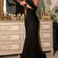 STRETCH SATIN GOWN WITH GLOVES by Cinderella Divine CD979 - Special Occasion