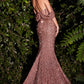 Off the Shoulder Sequin Sheer Bodice Mermaid Gown by Cinderella Divine CD985 - Special Occasion