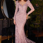 Long Sleeve Glitter Slit Gown By Ladivine CD989 - Women Evening Formal Gown - Special Occasion/Curves
