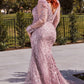 Long Sleeve Glitter Slit Gown By Ladivine CD989 - Women Evening Formal Gown - Special Occasion/Curves