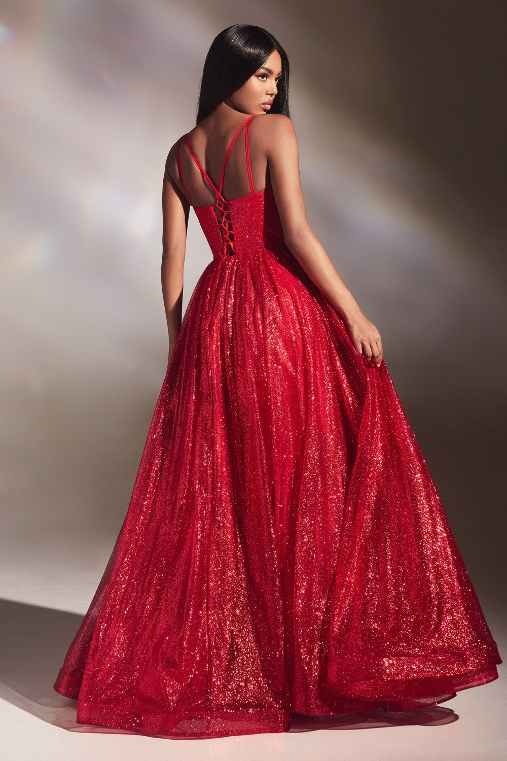 Sexy Layered Glitter Tulle Ball Gown with Slit - Women Formal Gown By Ladivine CD996 - Special Occasion/Curves