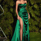 Strapless Fitted Santin Slit Women Formal Gown - Cinderella Divine CDS411 - Special Occasion