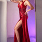 Sexy Satin Dress with Floral Lace Applique & Draping - Women Formal Gown By Ladivine CDS415 - Special Occasion