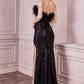 Strapless Feather Sequins Slit Gown by Ladivine CH147- Special Occasion/Curves