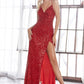 Spaghetti Strap Fitted Sequin Gown by Cinderella Divine CH225- Special Occasion