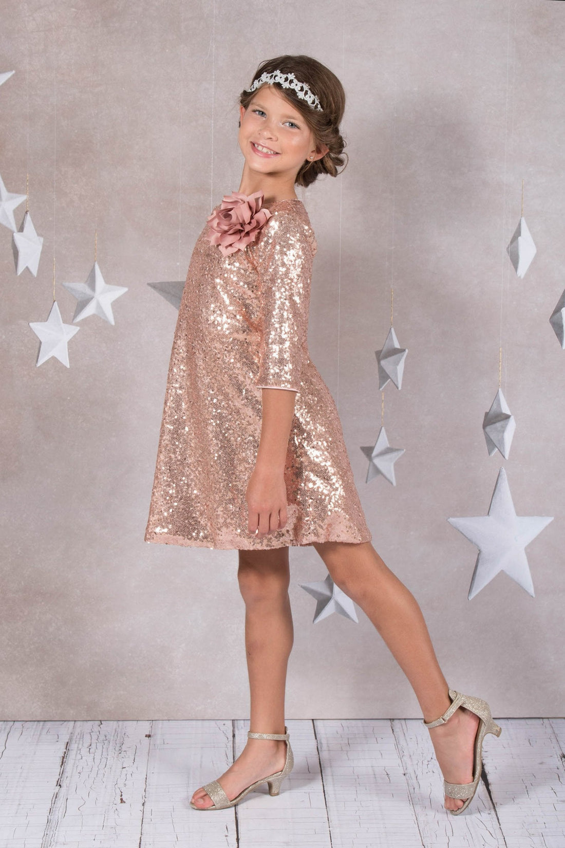 3/4 Sleeve Sequin Girl Party Dress by AS408 Kids Dream - Girl Formal Dresses