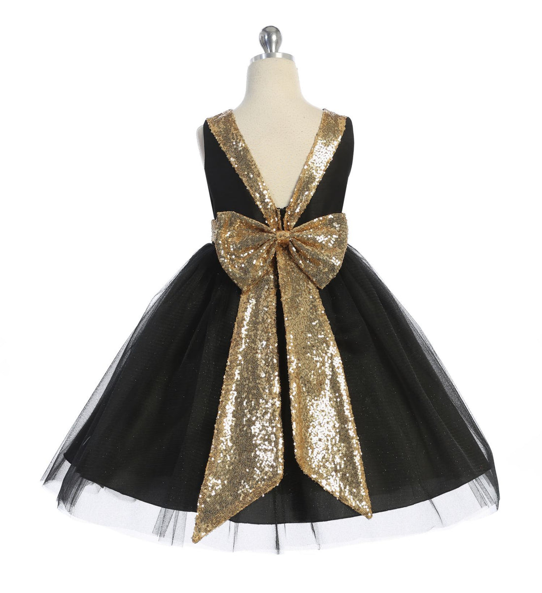 Gold Sequin Back V Girl Party Dress by AS498 Kids Dream - Girl Formal Dresses