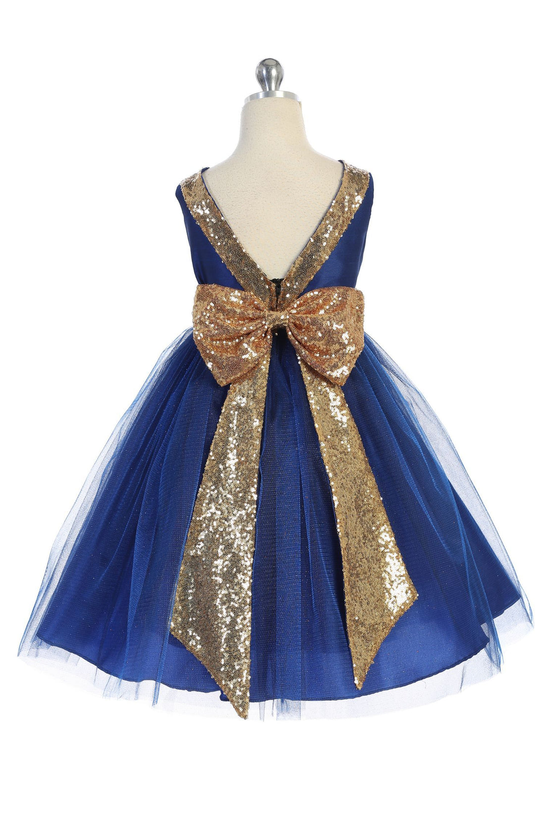 Gold Sequin Back V Girl Party Dress by AS498 Kids Dream - Girl Formal Dresses