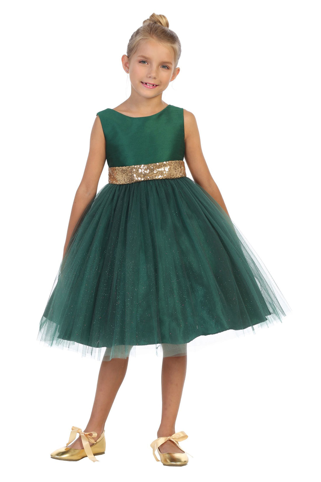 Gold Sequin Back V Girl Party Dress by AS498 Kids Dream - Girl Formal Dresses