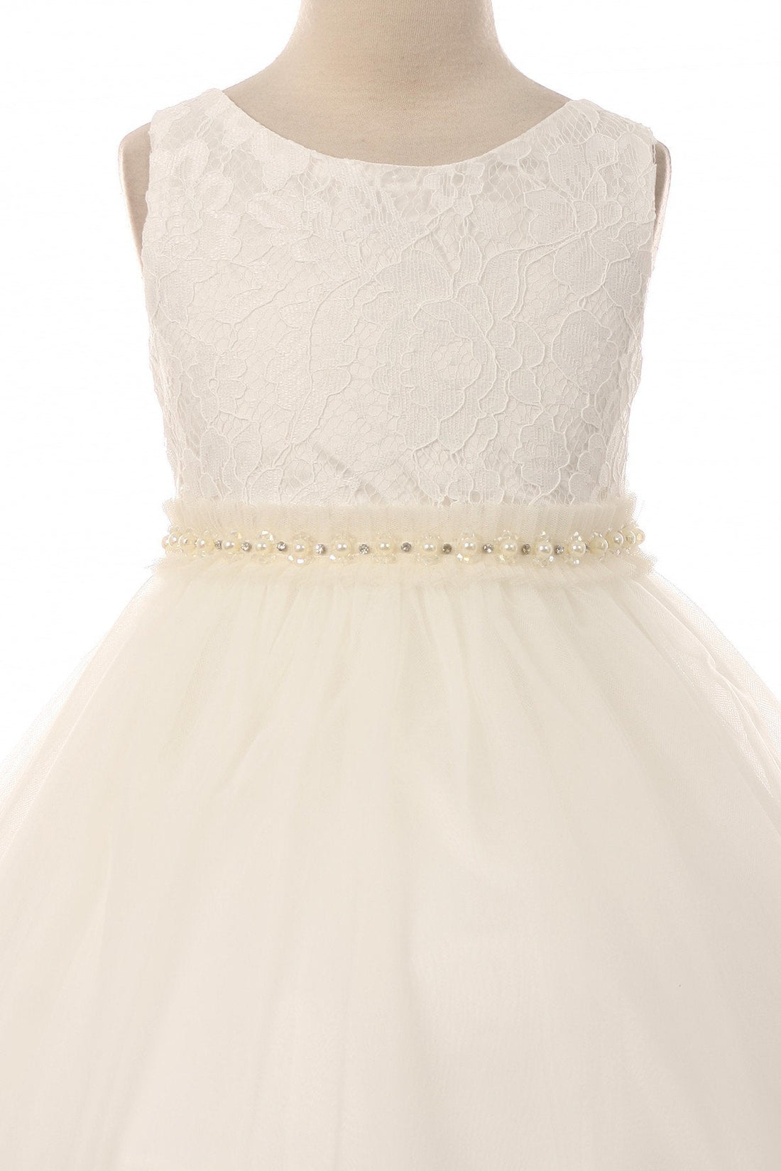 Lace with Mesh Pearl Trim Girl Party Dress by AS456B Kids Dream - Girl Formal Dresses