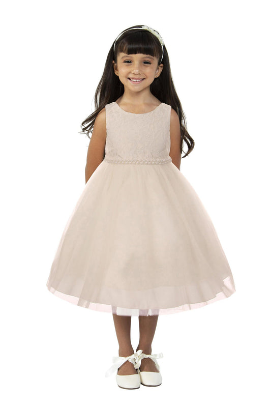 Lace with Thick Pearl Trim Girl Party Dress by AS456C Kids Dream - Girl Formal Dresses