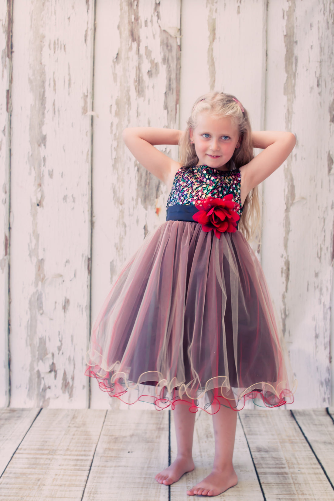 Multi-Sequin Trio Color Tulle Girl Party Dress by AS327 Kids Dream - Girl Formal Dresses