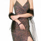 Elizabeth K - GL1813 - Full Sequin Ruched V-Neck Dress