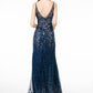 Elizabeth K - GL1844 - Illusion Deep V-Neck Dress