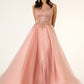 Elizabeth K - GL1954 - Mesh Boat-Neck Glitter Dress
