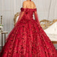 Elizabeth K - GL1970 - Glitter Mesh Cut-Away Shoulder Ballgown Quinceanera Dress