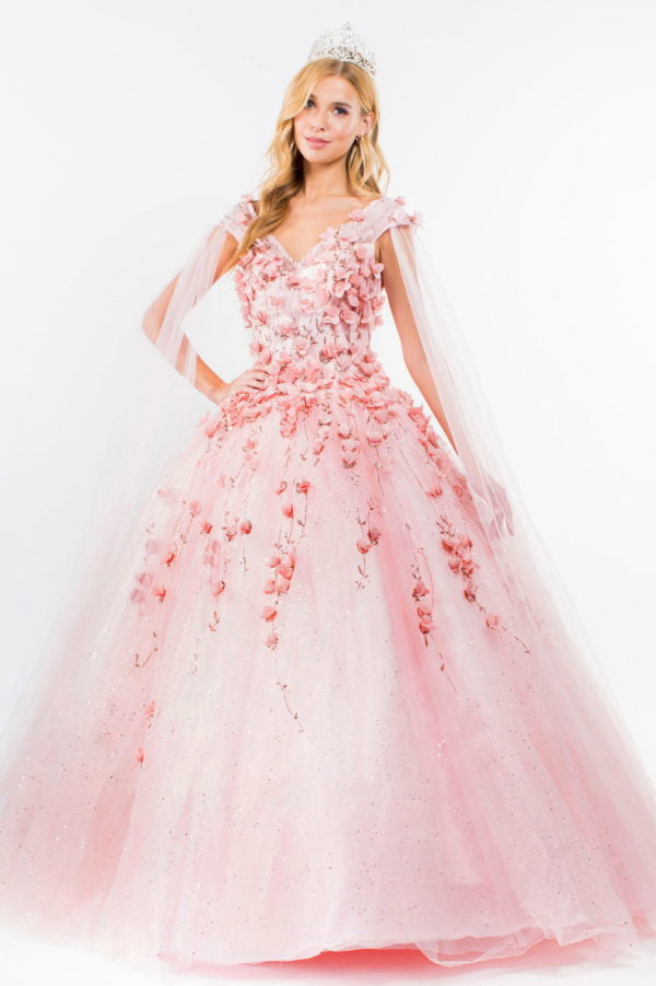 Elizabeth K - GL1974 - Embellished Cap Sleeve V-Neck Quinceanera Dress