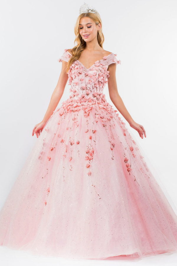 Elizabeth K - GL1974 - Embellished Cap Sleeve V-Neck Quinceanera Dress