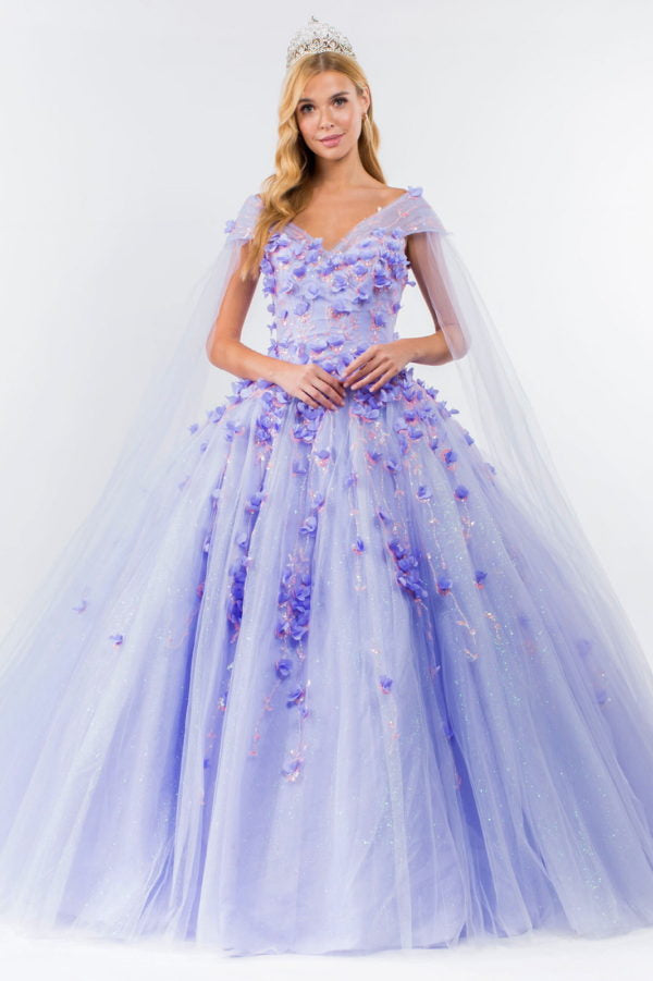 Elizabeth K - GL1974 - Embellished Cap Sleeve V-Neck Quinceanera Dress