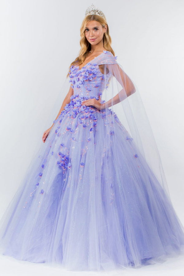 Elizabeth K - GL1974 - Embellished Cap Sleeve V-Neck Quinceanera Dress