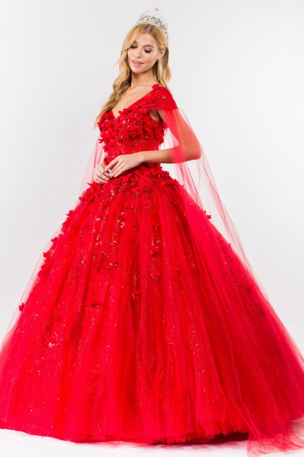 Elizabeth K - GL1974 - Embellished Cap Sleeve V-Neck Quinceanera Dress