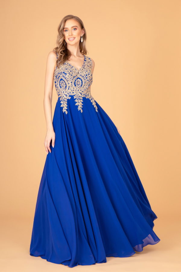 Embroidered Chiffon V-Neck Dress by Elizabeth K - GL2311 -Special Occasion/Curves