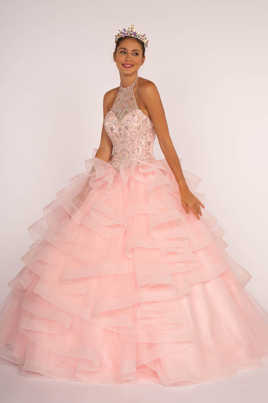 Elizabeth K - GL2512 - Embellished Halter Neck Quinceanera Dress