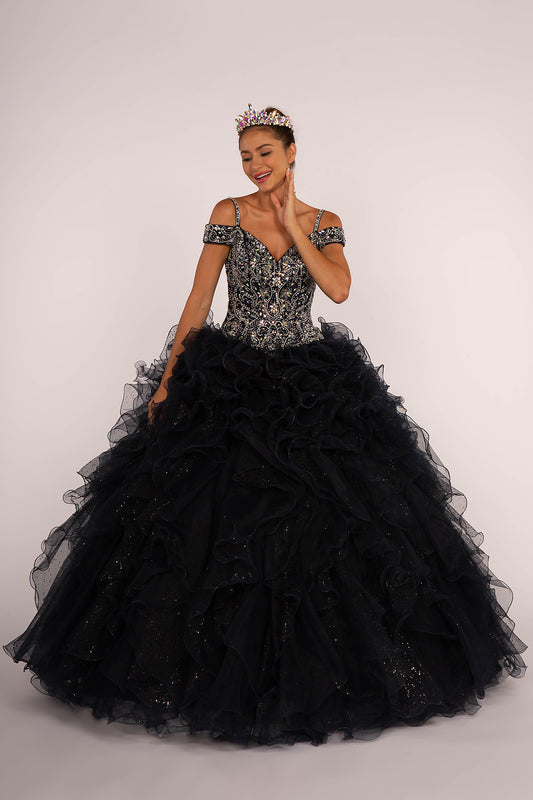 Elizabeth K - GL2516 - Embellished Cut-Away Shoulder Quinceanera Dress