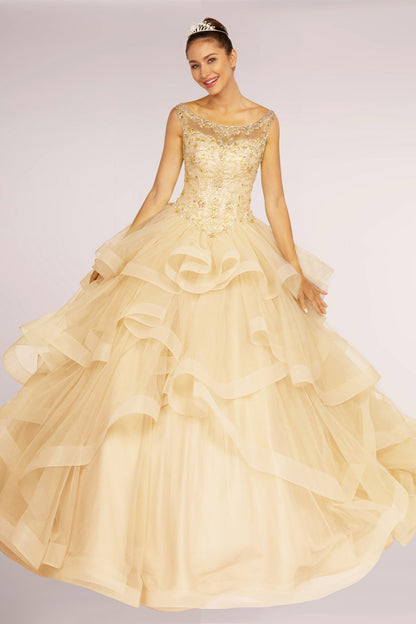 Elizabeth K - GL2517 - Embellished Boat Neck Layered Quinceanera Dress